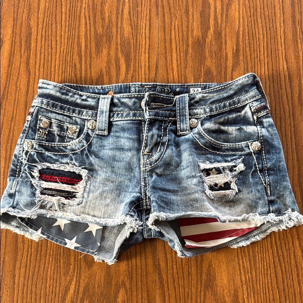 Miss Me Denim Shorts with American Flag Accents